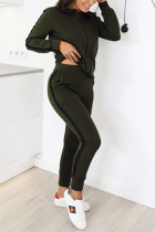 Fashion Sports High Collar Long Sleeve Green Two-Piece Suit