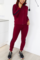 Fashion Sports High Collar Long Sleeve Red Two-Piece Suit