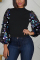 Fashion Casual Sequins Patchwork Black Tops