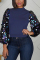 Fashion Casual Sequins Patchwork Dark Blue Tops