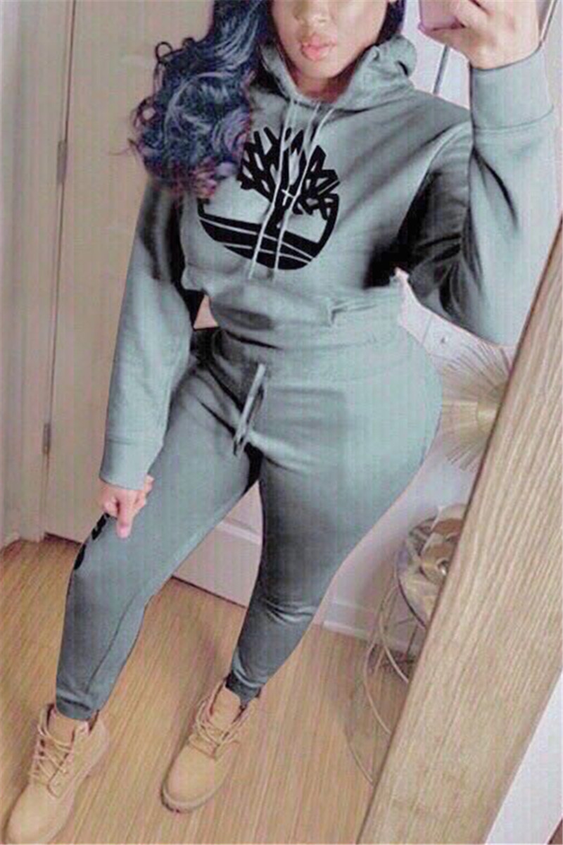 

Fashion Casual Gray Long Sleeve Two-Piece Suit