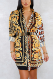 multicolor Fashion adult Sexy Cap Sleeve Long Sleeves O neck A-Line Mini fastener Patchwork Print Ca