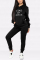 Fashion Embroidered Hoodie Black Print Two Piece Suit