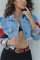 Fashion Sexy Embroidered Light Blue Long-Sleeved Denim Jacket