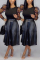 Fashion Casual Mesh Black PU Skirt Two-Piece Set