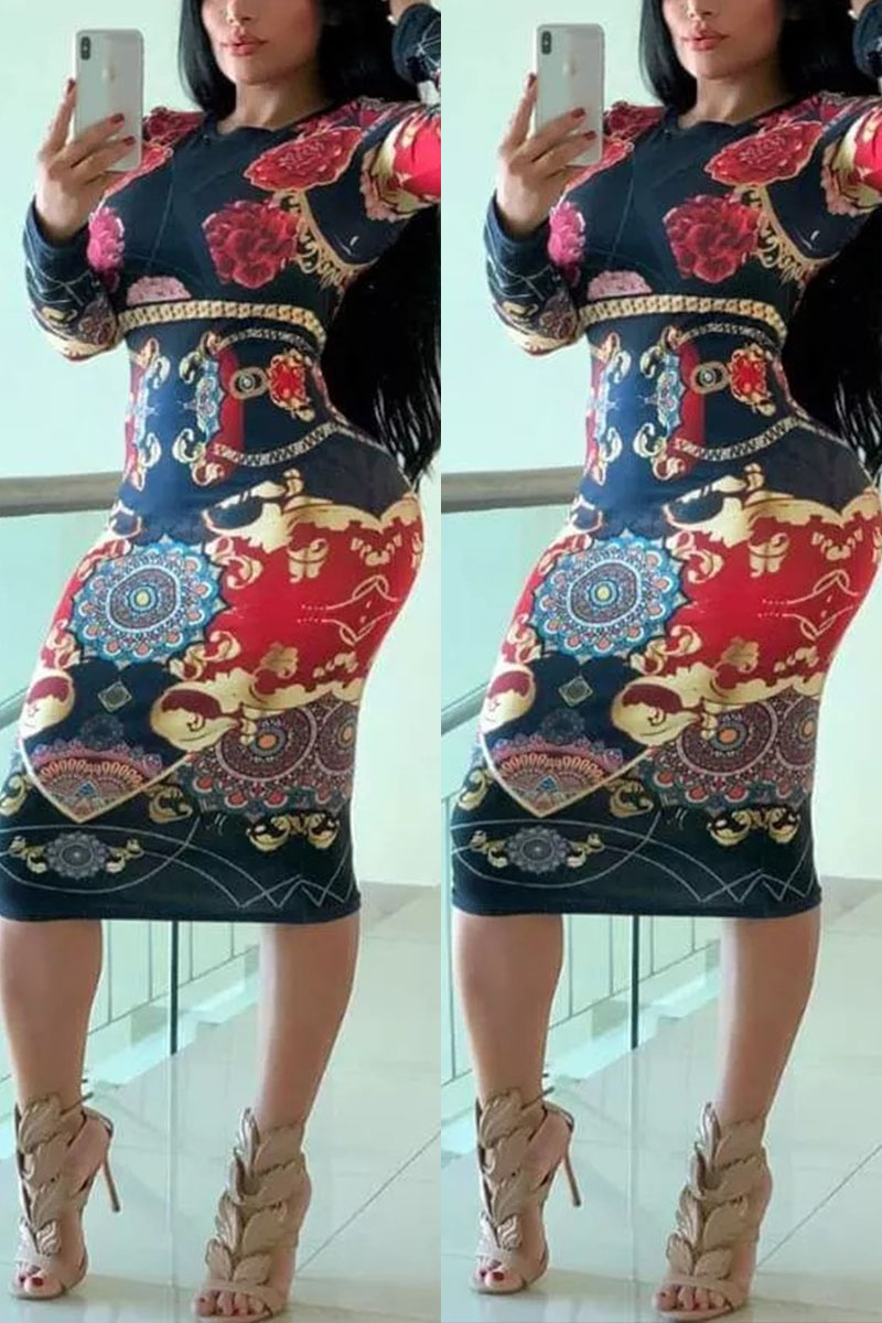 

Fashion Printing Black Long Sleeve Dress