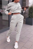 Grey Fashion Casual Letter Positioning Printed Long Sleeve Two-Piece