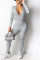 Fashion Casual Zipper Hooded Gray Long Sleeve Jumpsuit