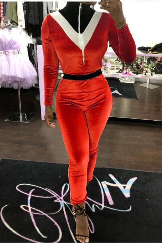 red velvet jumpsuit