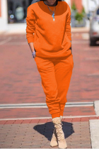 Casual Sports Elastic Sweater Orange Two Piece Suit