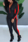 Fashion Sexy Zipper Red Long Sleeve Jumpsuit