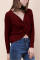 Fashion Halter V-Neck Knotted Wine Red Sweater