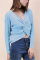 Fashion Halter V-Neck Knotted Light Blue Sweater
