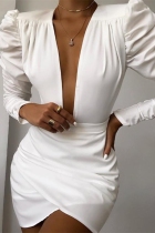 Sexy V-Neck Irregular Slim White Dress