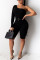 Fashion Sexy Solid Color Black Single Sleeve Jumpsuit (With Belt)