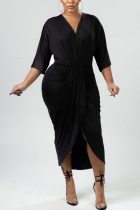 Sexy Tight Long Sleeve V-Neck Black Dress
