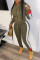 Fashion Casual Patchwork Hooded Army Green Long Sleeve Two-Piece Suit