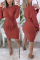 Fashion Round Neck Long Sleeve Red Dress