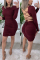 Sexy Fashion Round Neck Long Sleeve Wine Red Dress
