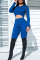 Casual Pit Strip Ripped Hooded Royal Blue Two-Piece Suit