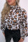 Fashion Sexy Leopard Turtleneck Chiffon White Long Sleeve Top