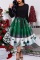 Christmas Retro Print Party Green Swing Dress