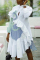 Fashion Striped Stitching Ruffled White Irregular Dress