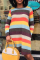 Fashion Rainbow Striped Pocket Multicolor Dress