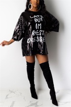 Casual Sexy Letter Offset Black Hip Dress