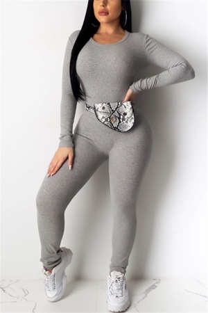 Casual Thread Round Neck Gray Two-Piece Set
