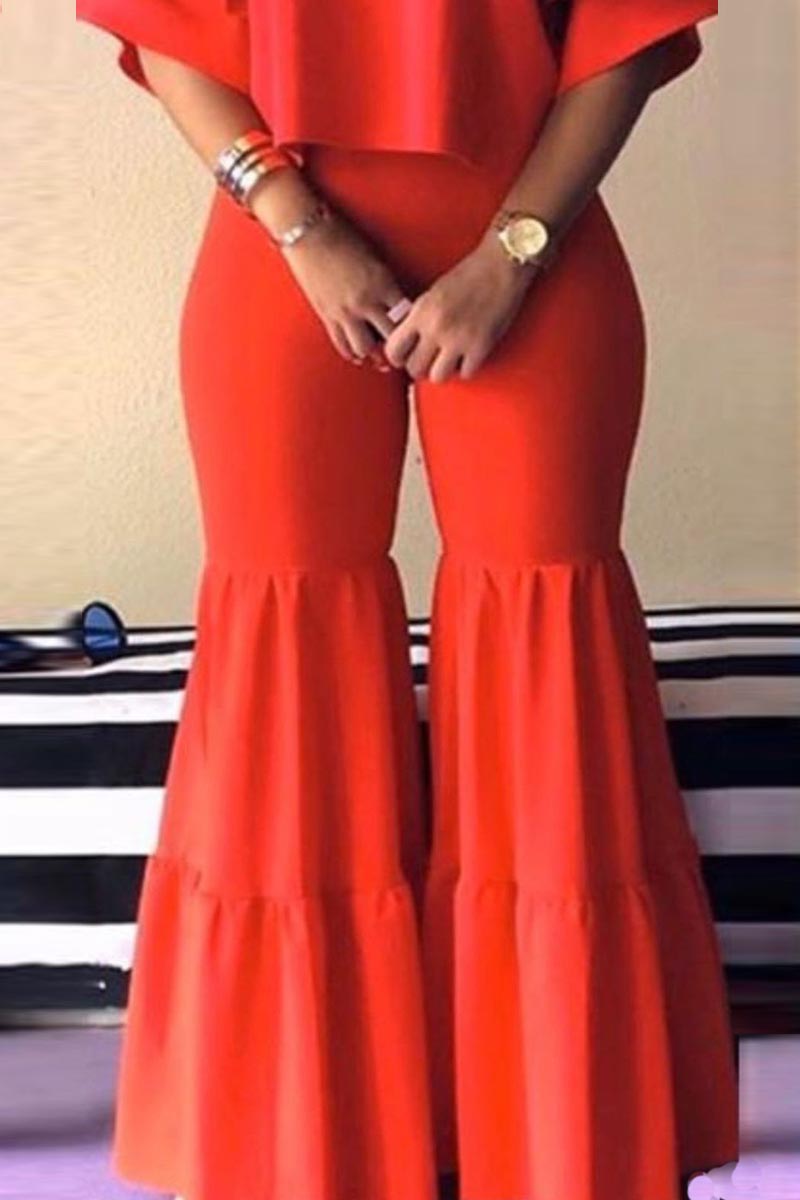 

Fashion Casual Splice Red Flared Pants