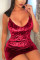 Sexy Slim Diamond Velvet Wine Red Sling Dress
