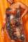 Sexy Off Shoulder Single Sleeve Print Multicolor Dress