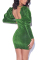 Fashion Square Collar Long Sleeve Green Dress