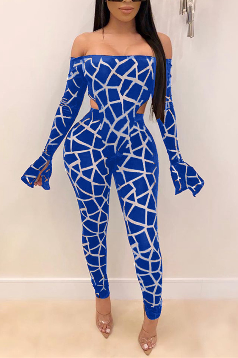 

Sexy Off Shoulder Plaid Printed Blue Mesh Set