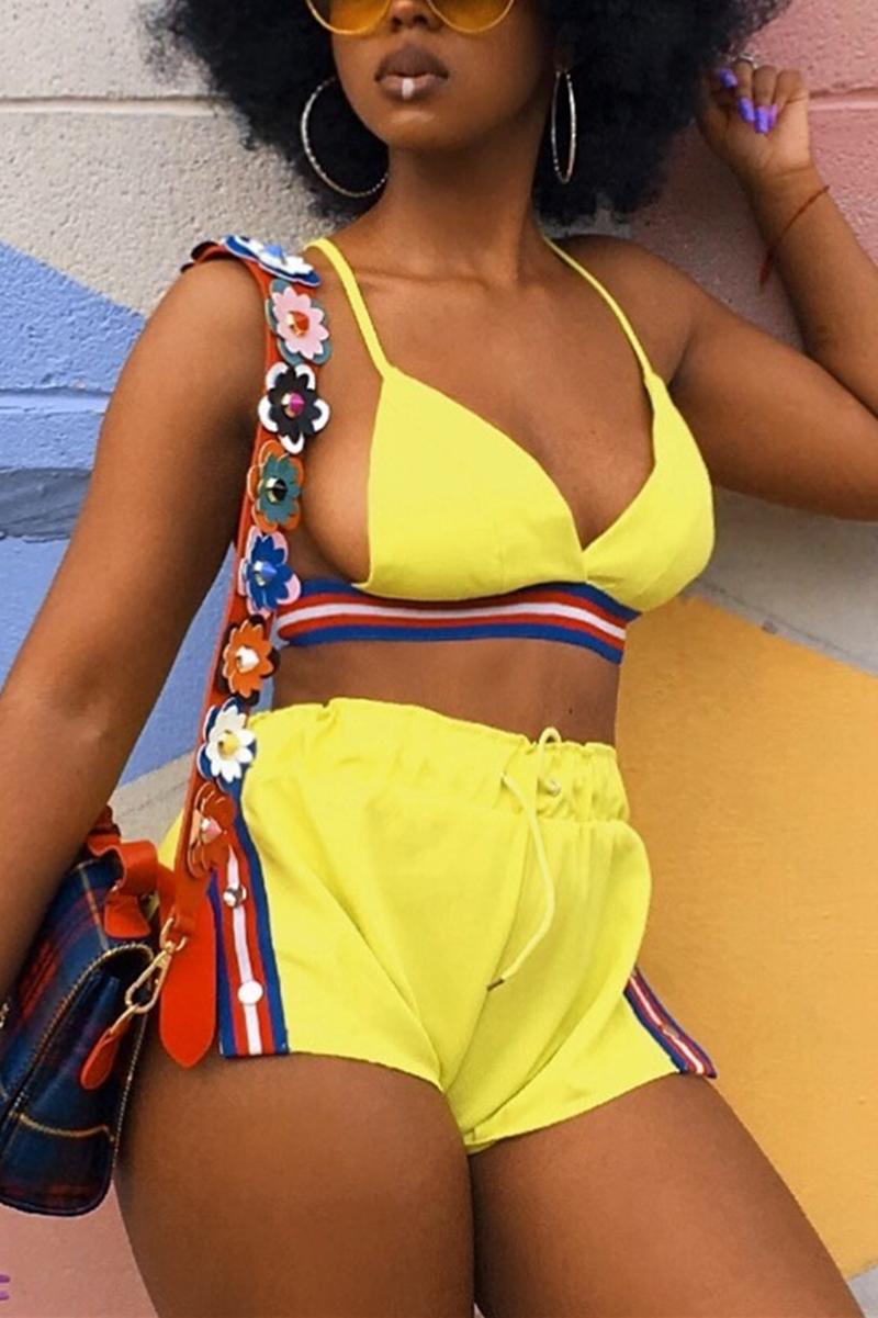 

Fashion Sexy Stitching Yellow Two-piece Set