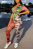 Camouflage Sexy Short Sleeve O Neck Jumpsuits