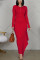 Fashion Long Sleeve Red Skinny Dress