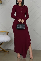 Fashion Long Sleeve Wine Red Skinny Dress