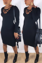 Fashion Sexy Long Sleeve Black Slim Dress