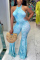 Blue Sexy Sleeveless Off Shoulder Jumpsuit