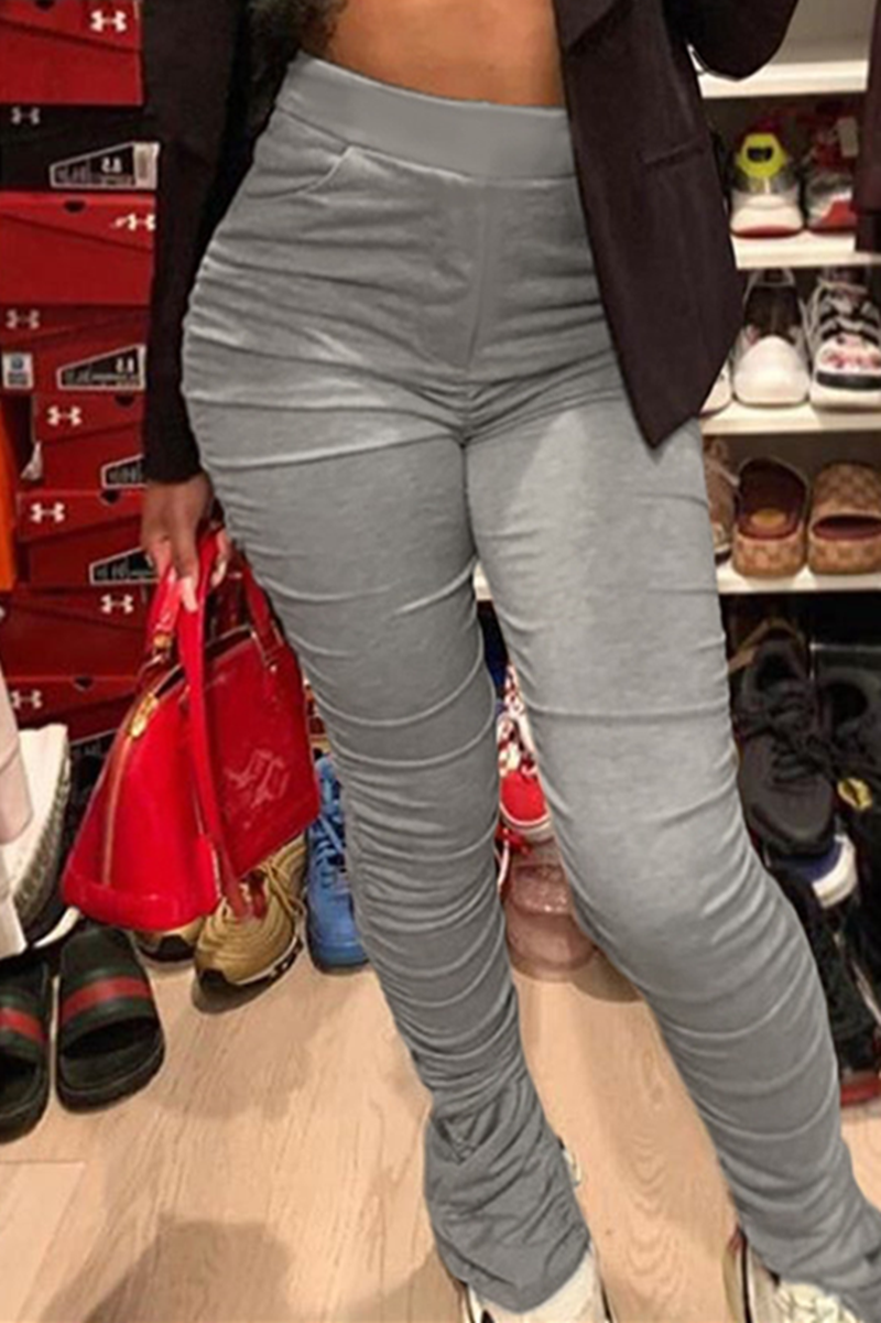 

Fashion Casual Gray Mid-rise Pleated Pants