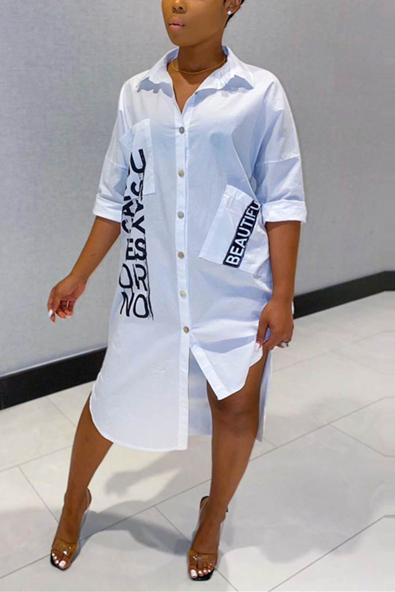 white loose shirt dress