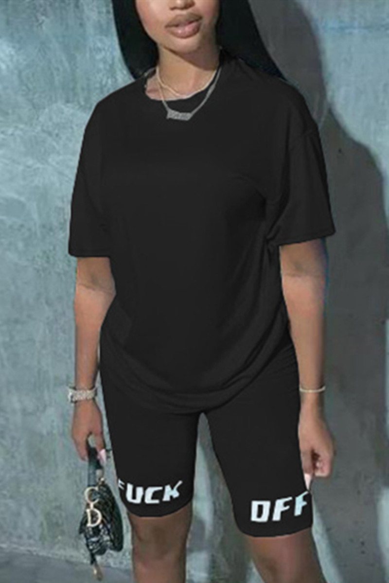 

Fashion Casual Printed Pants Black T-shirt Set