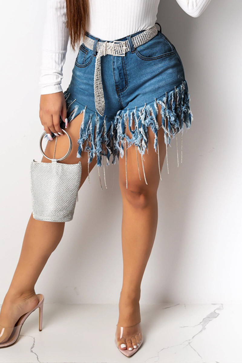 

Fashion Casual Stitching Dark Blue Denim Shorts