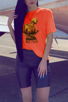 Fashion Casual Printed Orange Short-sleeved T-shirt Set