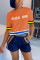 Fashion Casual Printed Orange Short-sleeved T-shirt Top Set