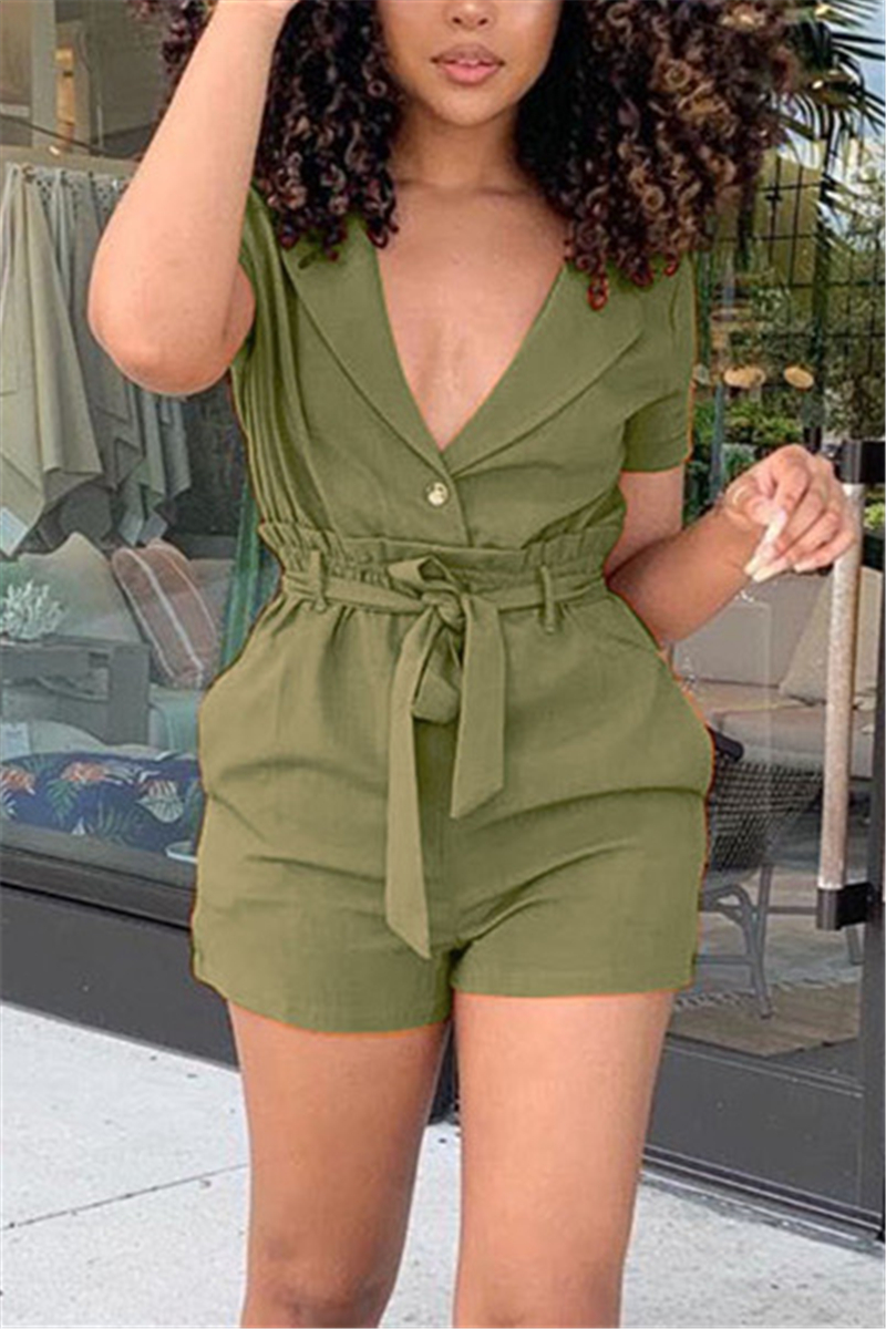 

Fashion Casual Short Sleeved Shirt Shorts Army Green Set