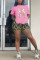 Fashion Casual Printed Pink Black Short Sleeve Shorts Set