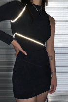 Fashion Sexy Black Single Sleeve Slim Dress